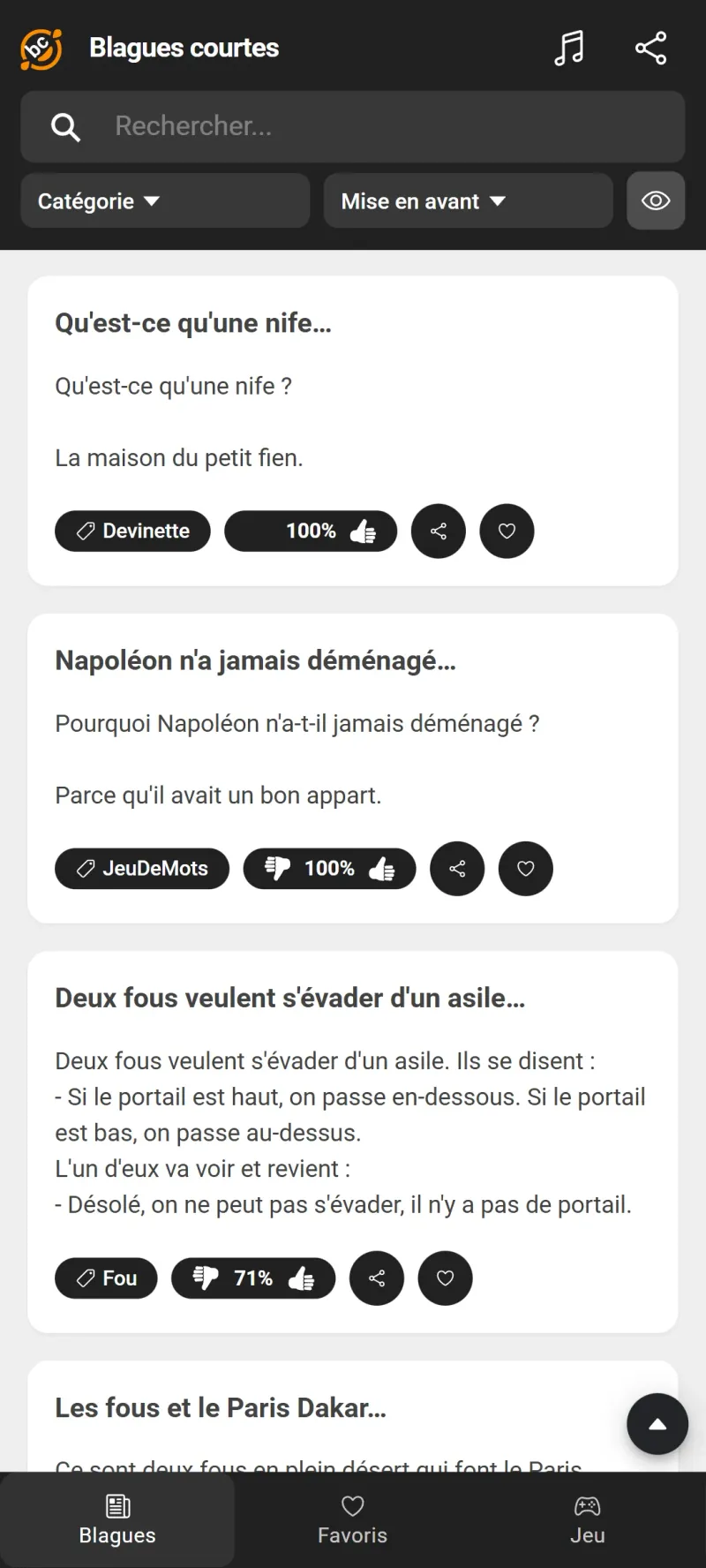 Blagues Courtes capture d'écran